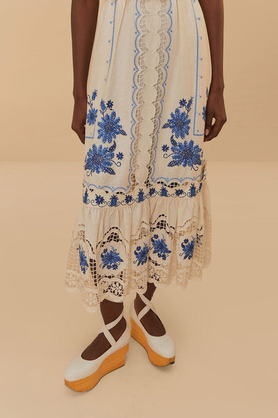 off-white cross stitch richelieu sunflower midi dress New Farm Rio Cross Stitch Richelieu Sunflower Off White Midi Dress Womens Medium