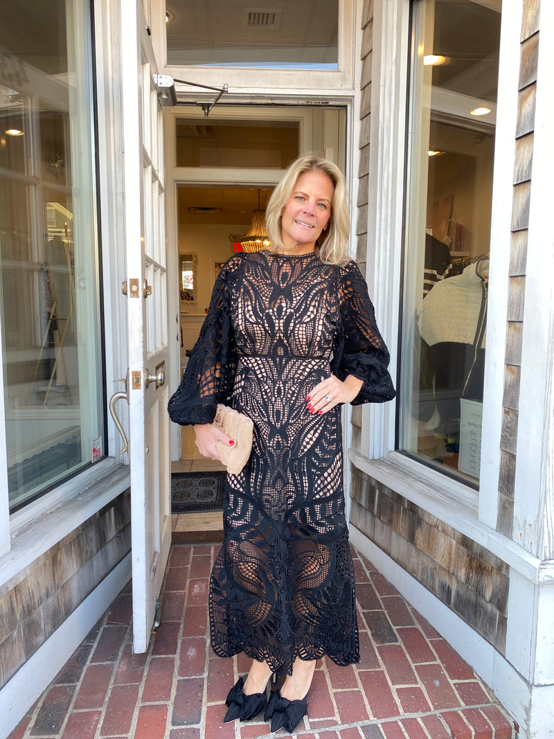 Black Nature Guipure Midi Dress – Chic Streets