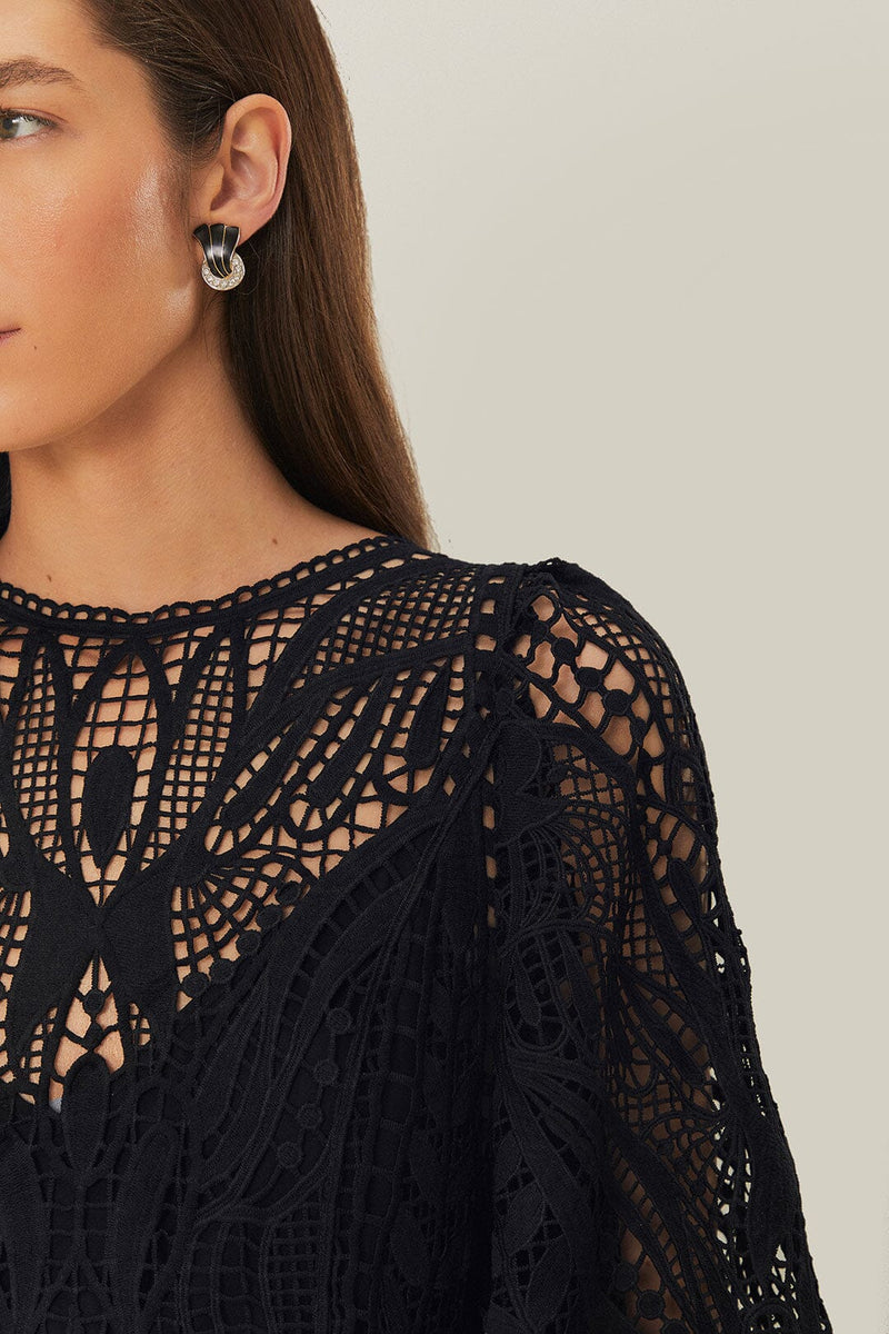 Black Nature Guipure Midi Dress  Chic Streets