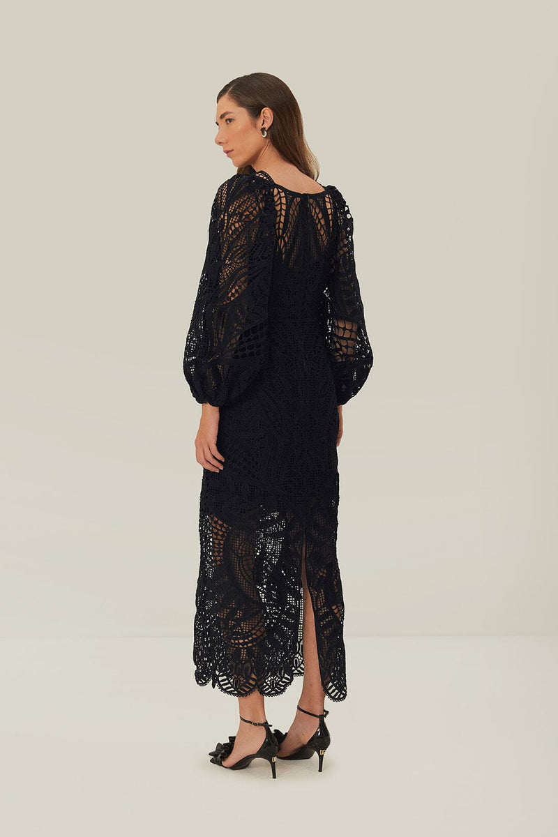 guipure midi dress Black Nature Guipure Midi Dress – Chic Streets