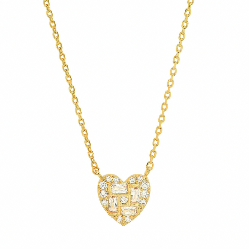 Heart Baguette Necklace with CZ