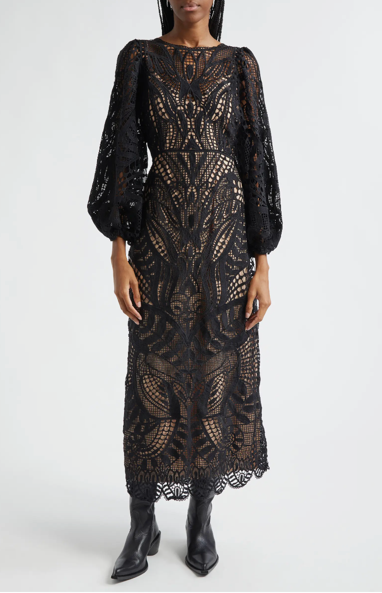 Black Nature Guipure Midi Dress Chic Streets Black Nature Guipure Midi Dress Chic Streets