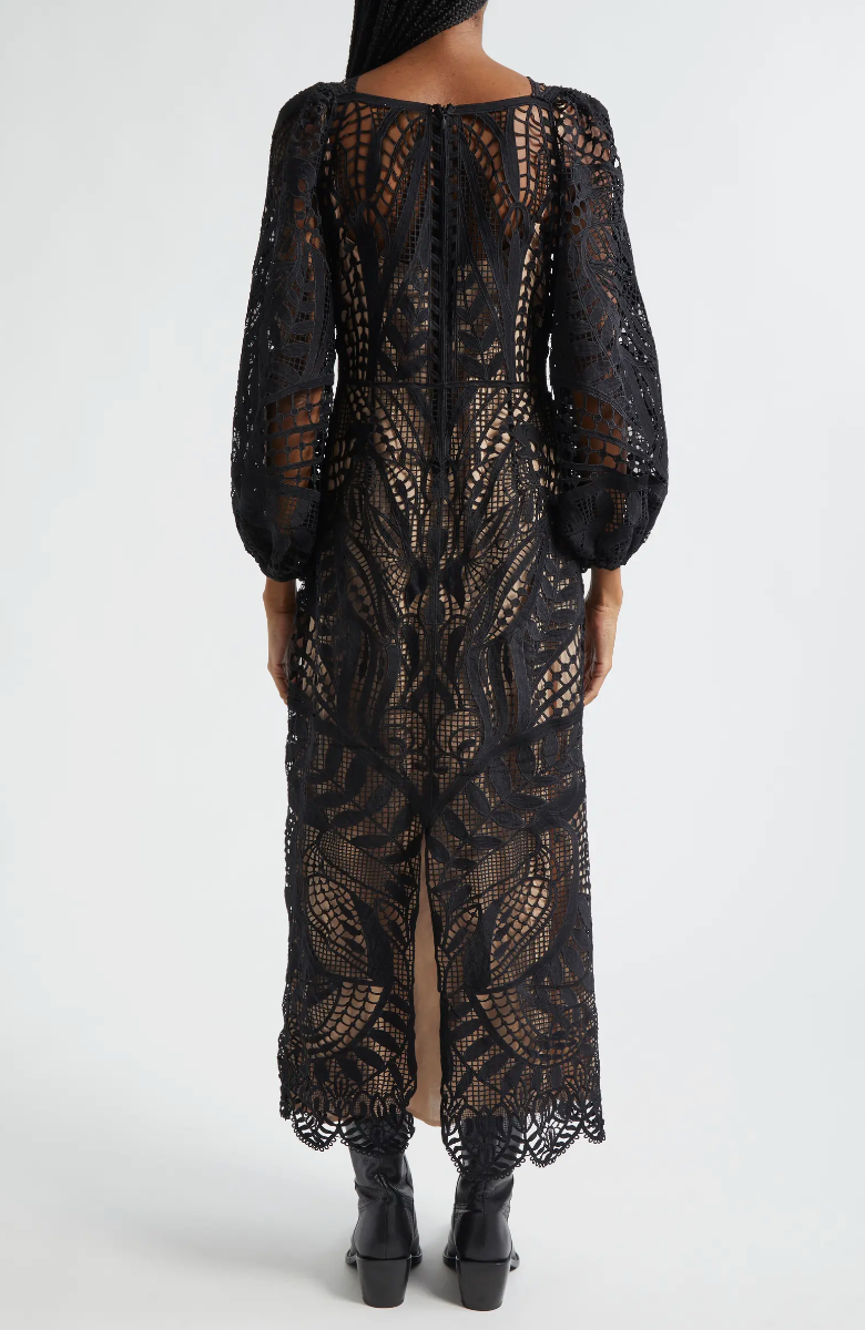 Black Nature Guipure Midi Dress – Chic Streets