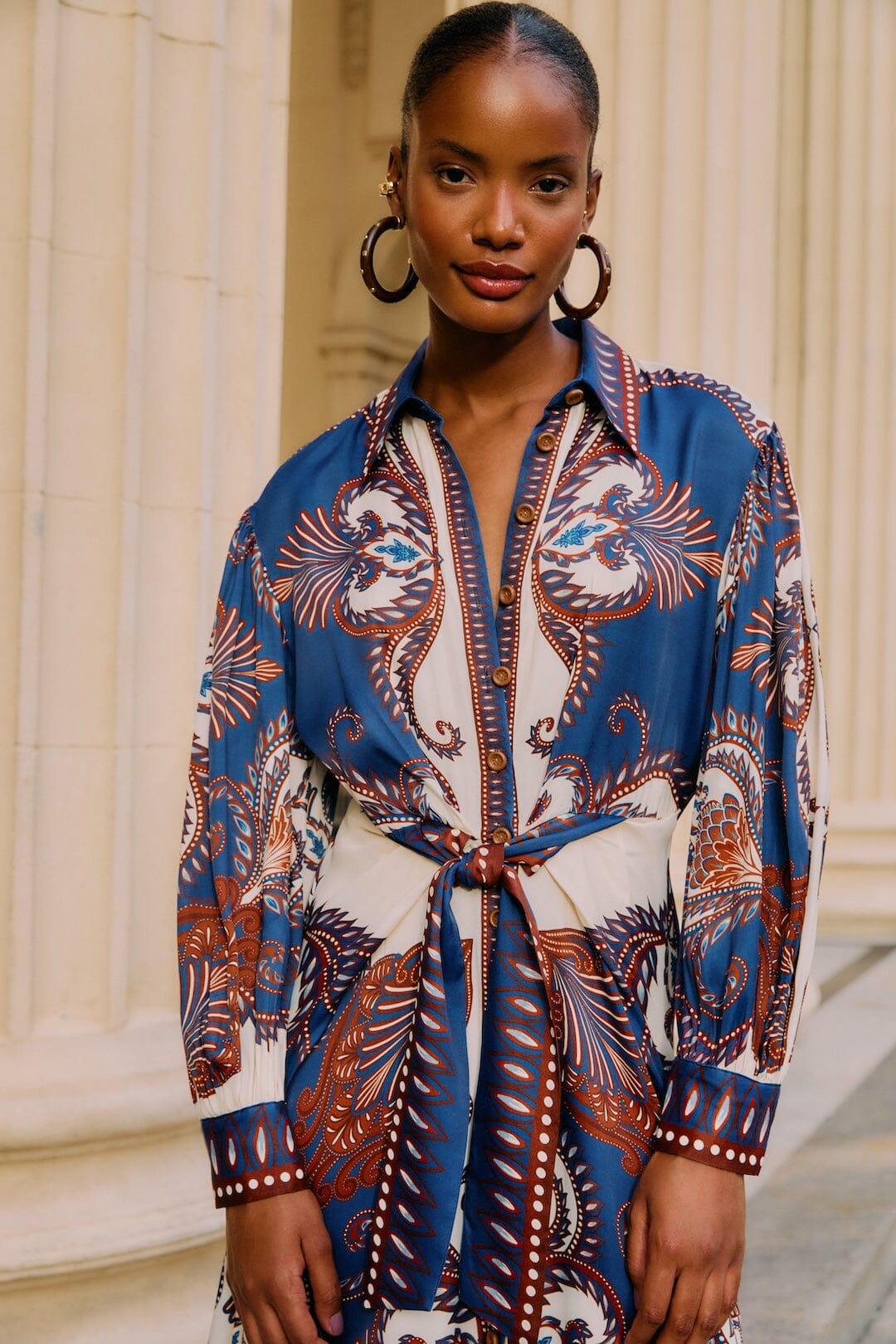 Blue Arabesque Scarf Midi Dress – Chic Streets