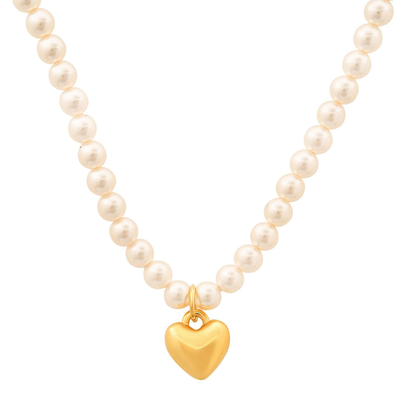Gold Vermeil Puffed Heart Pendant Pearl Necklace